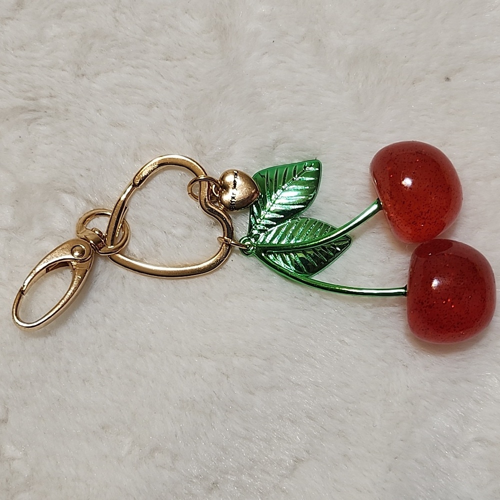 Betsy Johnson Cherry Purse Charm/ Keychain with Gold and Green Accents - Picture 7 of 8